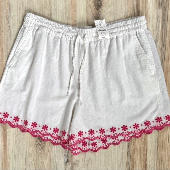 NWT J.Crew Pink Embroidered Linen Shorts Size Medium - Picture 2 of 11